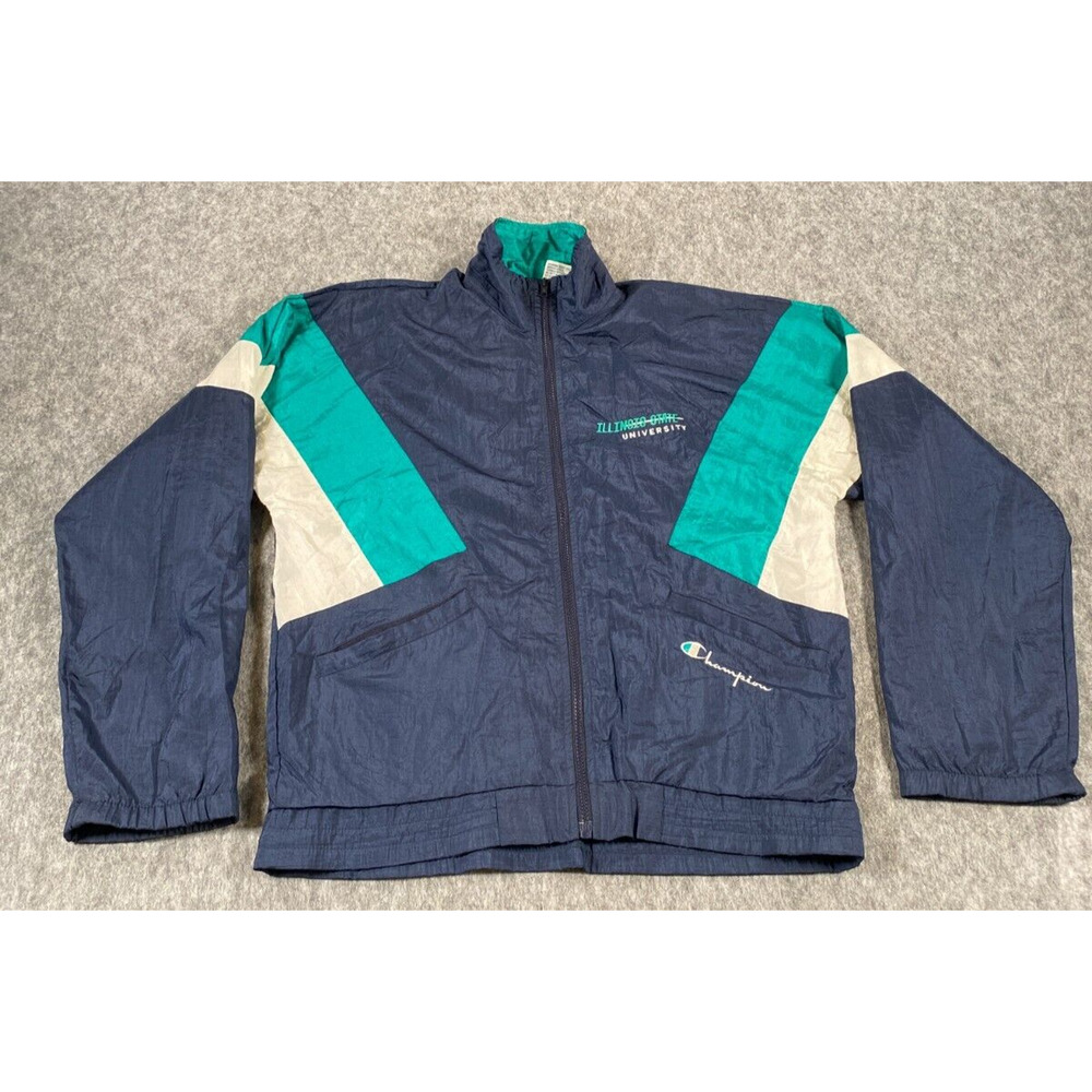 Vintage ISU Illinois State Champion Full Zip Windbreaker Jacket Men's S Blue